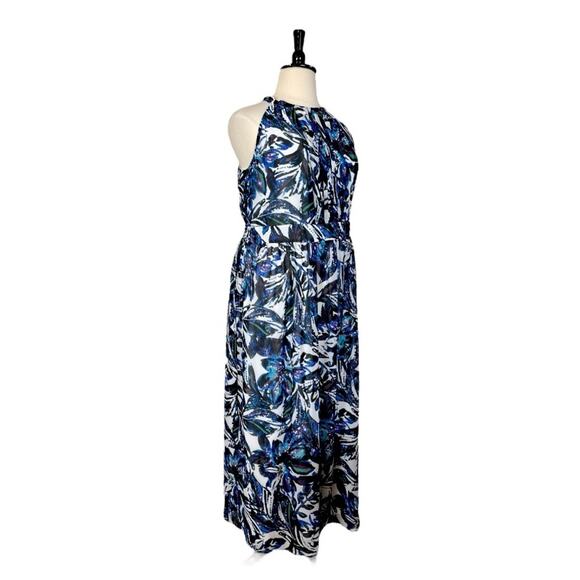 Jones Studio New Maxi Dress Halter Neck Pleated Chiffon Blue Multi Women’s 16W - Picture 2 of 12